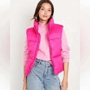 Old Navy Pink Flamingo Quilted Puffer Vest for Women Athleisure NWOT Sz XL